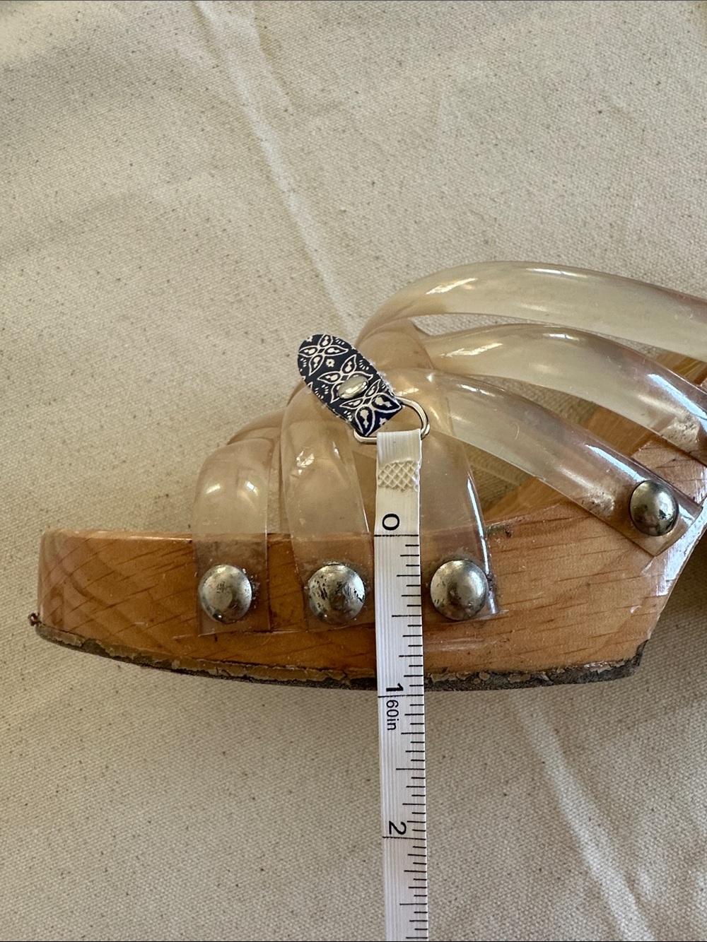 Vintage Clear Strappy Wood Block Heel Sandals - Picture 9 of 11